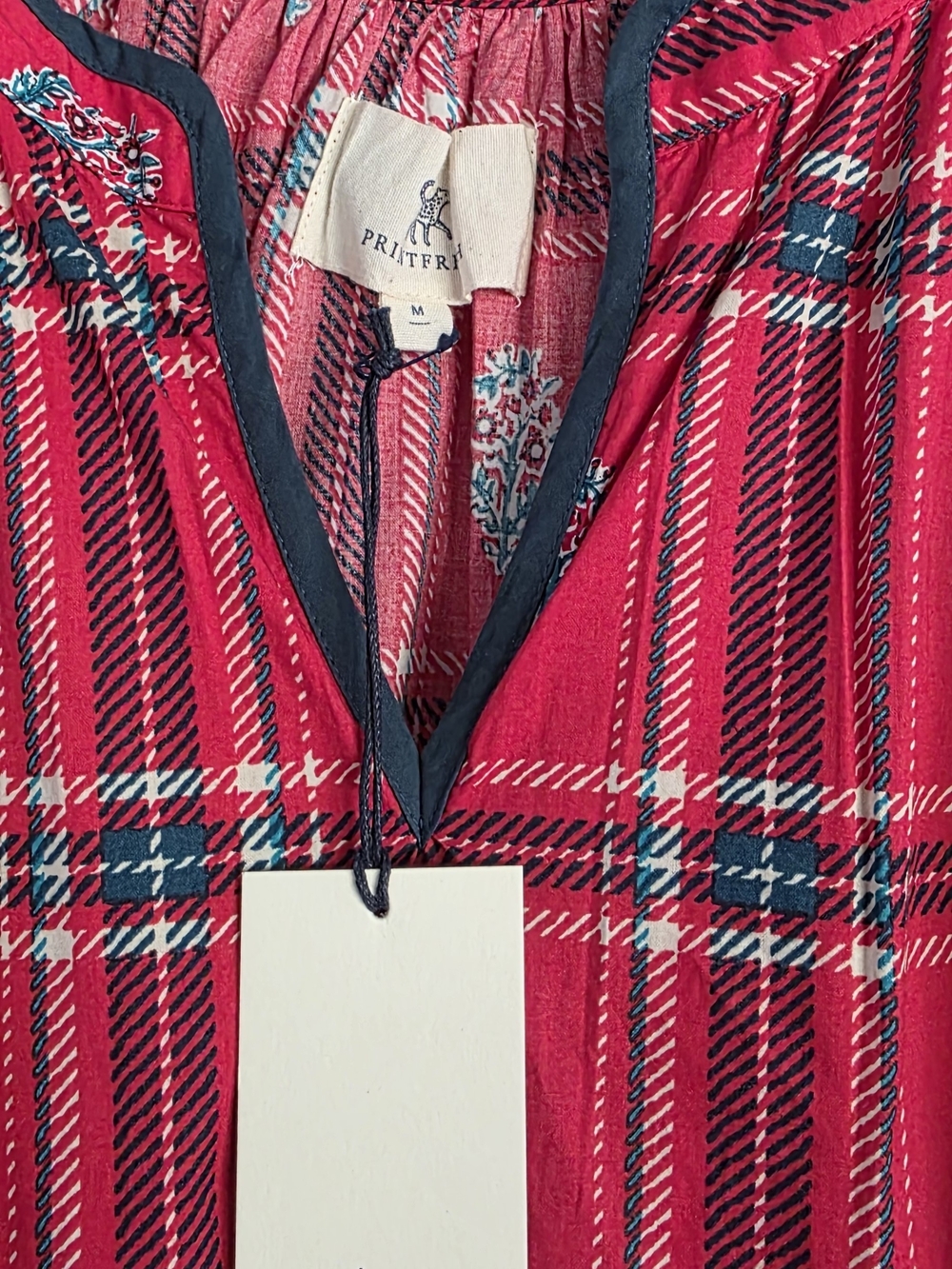 Printfresh Red Plaid Tiered Maxi Dress with Blue Floral Motif - Picture 2 of 5